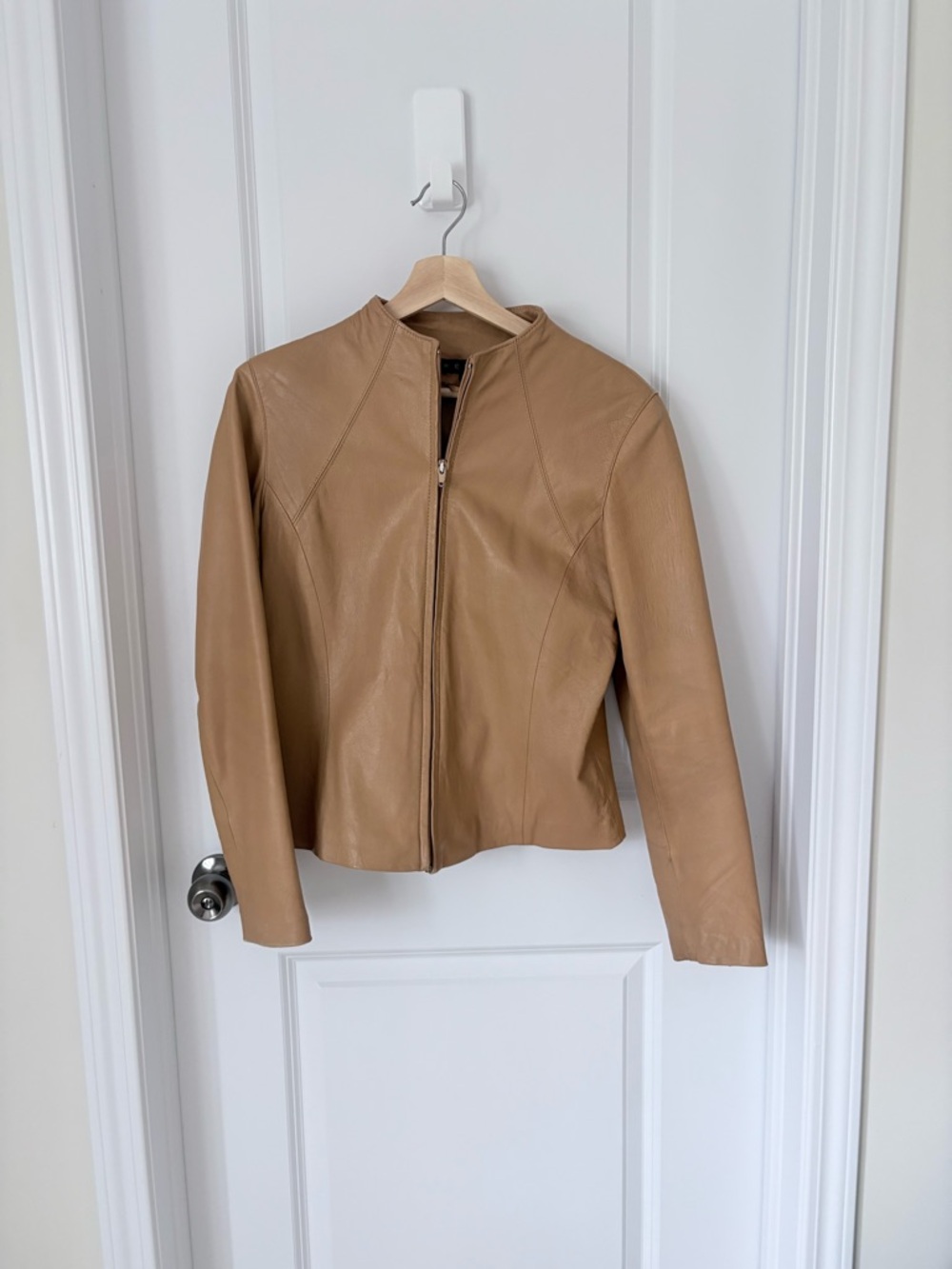 Women's Tan/Yellow Leather Zip-Front Jacket